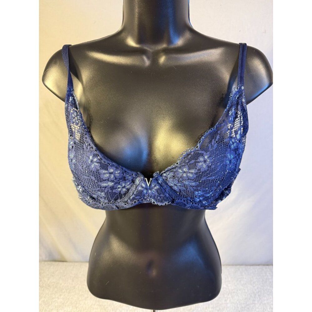 Victoria's Secret Bra 34C Navy Lace Women’s Sexy Underwire Push Up Whimsygoth